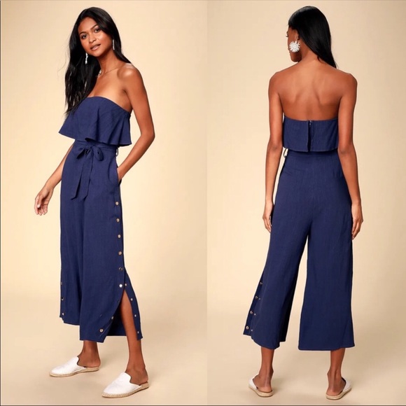 Lulus Pants - Lulus jumpsuit with button legs size S navy blue